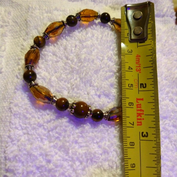 {FIRM PRICE]/NEW/TIGER'S EYE/SILVER STRETCH BRACELET/SILVER DIVIDERS. STRETCH - Picture 2 of 2